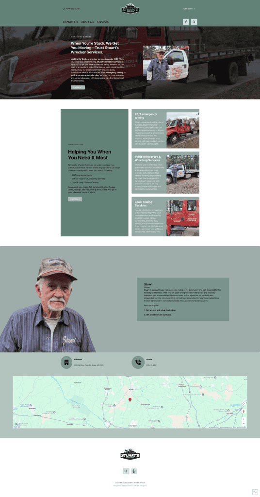 Reliable towing, vehicle recovery, 24/7 emergency towing services in Angier, NC. Contact Stuart's Wrecker for professional roadside assistance.